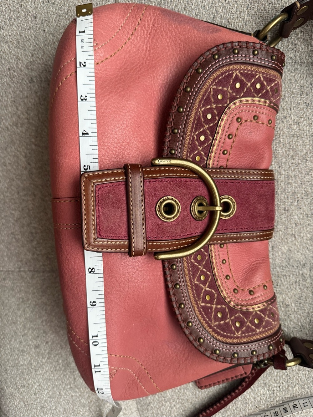 Vintage Y2K Coach Soho Stitched Pink Leather Studded Flap Shoulder Bag F10479 - Picture 11 of 11